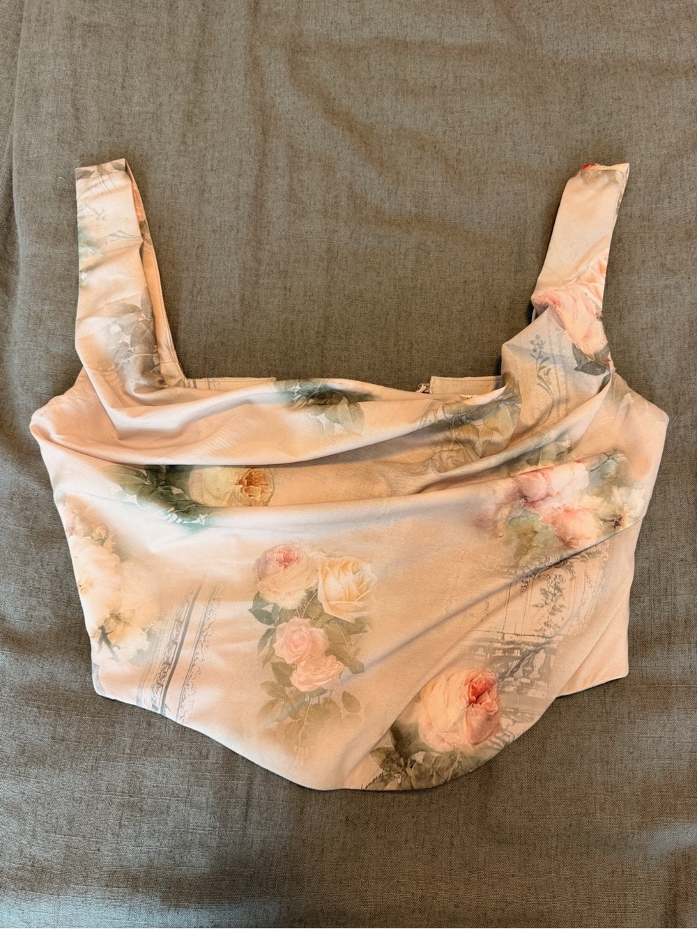 House of CB Blush Floral Satin Draped Crop Top